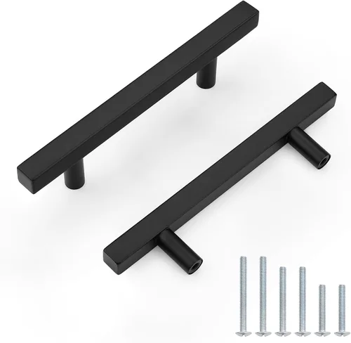 Vista 22 de Probrico Paquete de 5 manijas de gabinete, color negro, 2-1/2 pulgadas (2.520 in), barra cuadrada en T, manijas de gabinete de cocina, tiradores