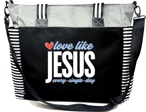 Vista 14 de Brooke & Jess Designs Bolsas grandes con cremallera inspiradoras para mujer, ideas de regalos cristianos Be Still and Know Lexie Black