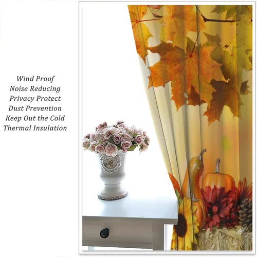 Vista 7 de Cortinas rústicas de calabazas de otoño, girasoles de otoño, cosecha de Acción de Gracias, granja, romántica, otoño, dormitorio, sala de estar