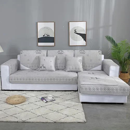 Vista 9 de vctops Fundas de sofá de algodón bordadas reversibles, con patrón de alce de granja, funda de sofá seccional, suave y acogedora, protector de Ciervo