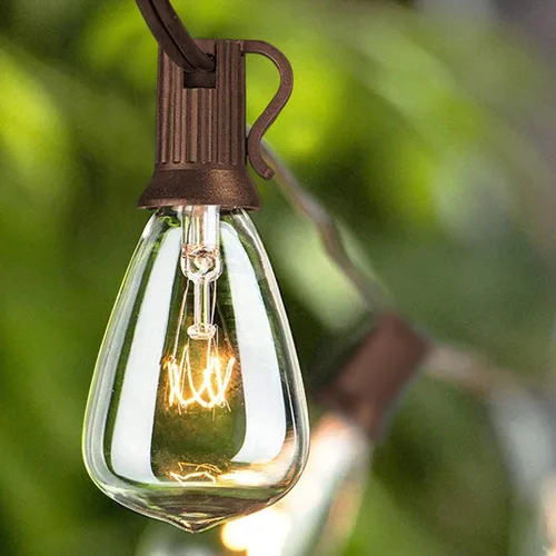 Vista 8 de SUNSGNE Tira de luces Edison para exteriores de 25 pies con 27 bombillas Edison transparentes, ST35 luces vintage para patio, jardín, patio, porche