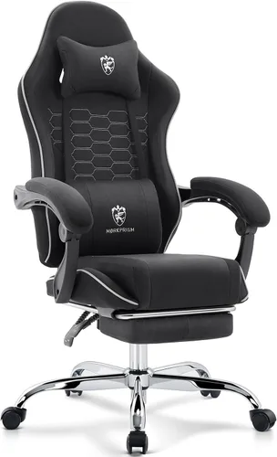 Vista 11 de Silla Gaming, Silla de Oficina para Computadora con Reposapiés, Soporte Lumbar de Masaje y Almohadilla de Gel, Silla Ergonómica Reclinable Ajustable