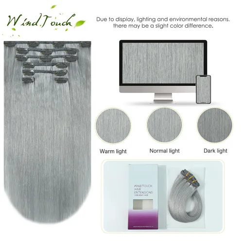 Vista 25 de WindTouch - Extensiones de cabello humano real con clip, color marrón claro a rubio con reflejos #6P613, 22 pulgadas, 4.33 onzas, 7 piezas #6p613