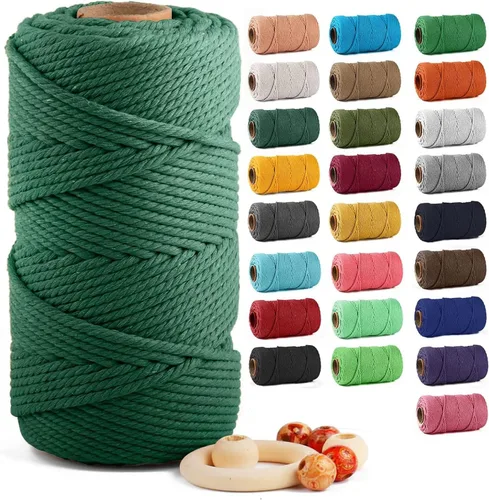 Vista 46 de ZUEXT Cordón de algodón para macramé de 4 mm x 500 m, ZUEXT Cordones trenzados naturales hechos a mano en verde manzana de 4 hebras, cuerda de lana