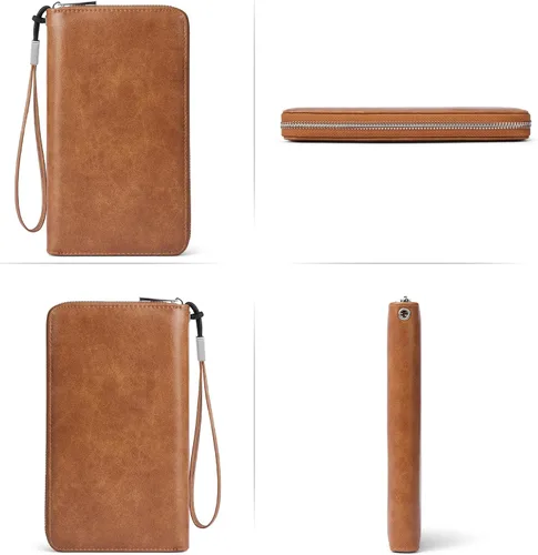 Vista 4 de BOSTANTEN - Carteras de cuero para mujer, bloqueo de identificación por radio frecuencia (RFID), cierre de cremallera alrededor, tarjetero, cartera
