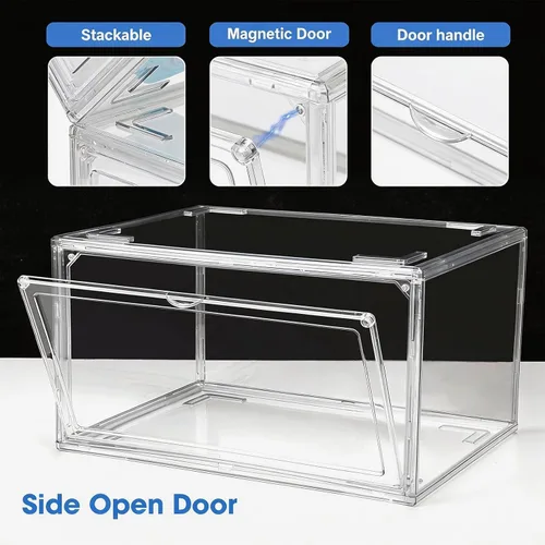 Vista 3 de HIYOHIYO 1 paquete de cajas de almacenamiento transparentes apilables para zapatos, cajas de almacenamiento de zapatos, vitrina totalmente