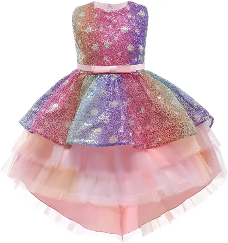 Vista 2 de Disfraz de princesa de lentejuelas de unicornio para niñas, disfraz de Halloween, fiesta de Navidad, boda, cumpleaños