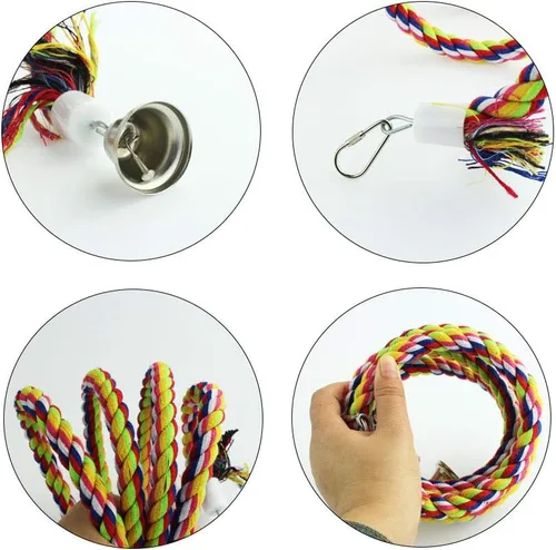 Vista 4 de 2pcs 63in Bird Perch Rope Bungee Bird Toy Pure Natural Parrot Cage Loro Masticar Juguete