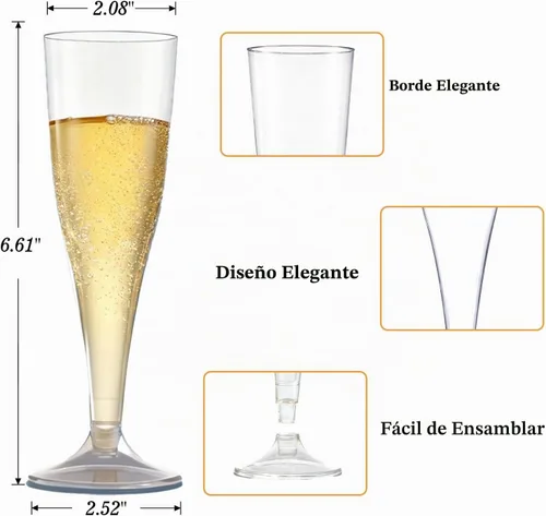 Vista 3 de Bestluck Paquete de 100 Copas de Champán de Plástico, 4.5 oz Cristalería Desechable de Plástico Transparente, Copas de Champán Desechables