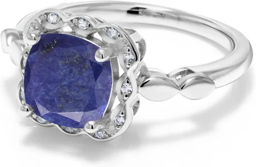 Vista 29 de Gem Stone King Anillo de compromiso de plata de ley 925 de 0.315 in con piedra natal y zafiro blanco creado Anillo de compromiso de boda