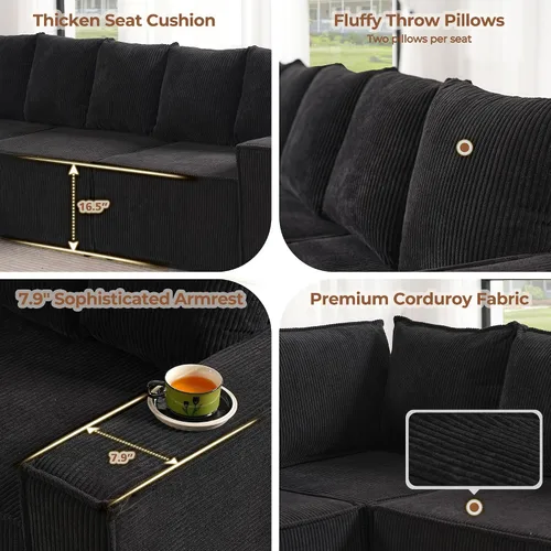 Vista 7 de CAODOC Luxuly - Juego de sofá modular de pana en forma de U, sofá modular reversible, 125 pulgadas de ancho, sofá modular de 6 asientos con otomana
