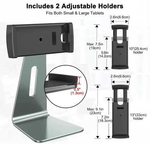 Vista 5 de AboveTEK Elegante soporte para tableta, soporte de aluminio para tabletas de 7 a 13 pulgadas, quiosco de escritorio compatible con iPad Pro Air Gris