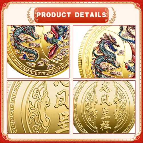Vista 4 de Moneda conmemorativa china del dragón fénix chino de la suerte 5pcs Dragón y Fénix