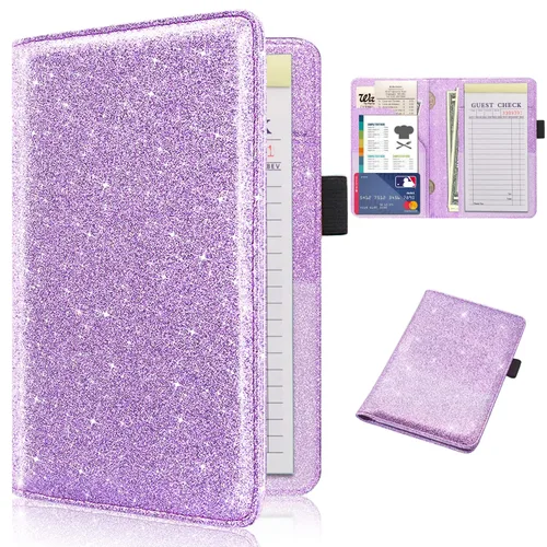 Vista 15 de RSAquar Libreta de servidor con bolsillo con cremallera, libretas de servidor de cuero premium para camarera, cartera de camarero libreta