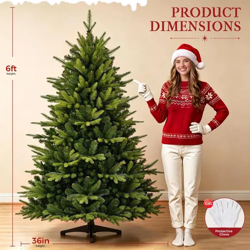 Vista 3 de 6ft Artificial Christmas Tree, Dense Branches Realistic Christmas Tree for Holiday Decor Collapsible Christmas Tree Reusable and Easy to Assemble