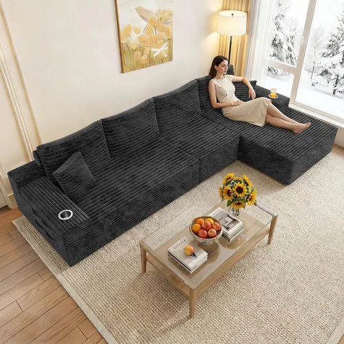 Vista 17 de Sofás seccionales de nube de gran tamaño para sala de estar, sofá modular de 7 plazas en forma de U de 122 pulgadas con diván, asiento profundo