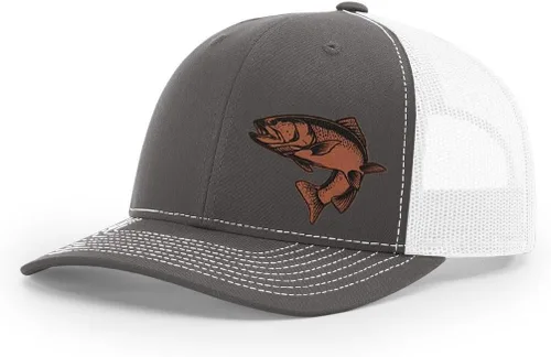 Vista 16 de Sombrero de pesca de trucha con parche de cuero grabado láser Richardson 112 Snapback Trucker Cap