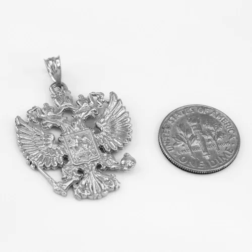 Vista 3 de Collar con colgante de águila imperial rusa de plata de ley con doble cabeza