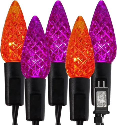 Vista 13 de WATERGLIDE Luces de Navidad C6, 100 luces LED de 33 pies, guirnalda de luces facetadas de alambre verde con adaptador seguro, 8 modos