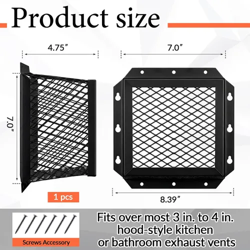 Vista 2 de Pasimy 1 protector de ventilación universal de acero inoxidable negro de 7 pulgadas de largo x 7 pulgadas de ancho x 5 pulgadas de alto, cubierta