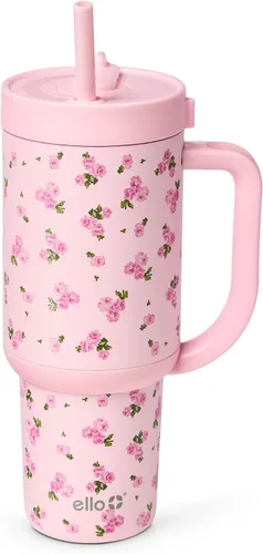 Vista 22 de Ello Oasis Vaso de 24 oz con asa y popote retráctil Taza reutilizable de acero inoxidable aislada 100% a prueba de fugas, regalos