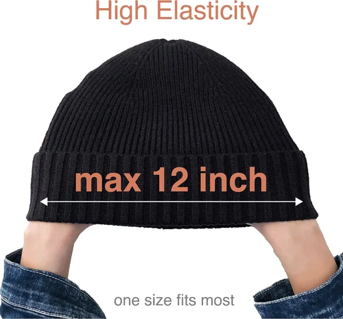 Vista 2 de accsa 2 Pack Men Winter Knit Beanie Hats Soft Warm Stretchy Skull Cap Unisex Cuffed Plain Hat for Men