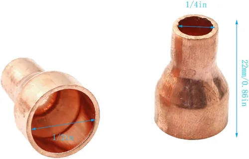 Vista 2 de RLECS 6 piezas de acoplamiento de cobre reductor con extremo de sudor 1/2 x 1/4 pulgadas ID para adaptador de refrigeración HVAC