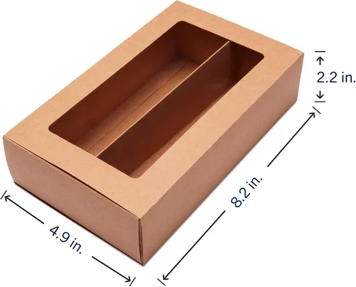 Vista 2 de Cajas de macarrones para 12 a 14 cajas de papel kraft marrón con ventana transparente [15 piezas] Contenedor de macarrones o caja de embalaje