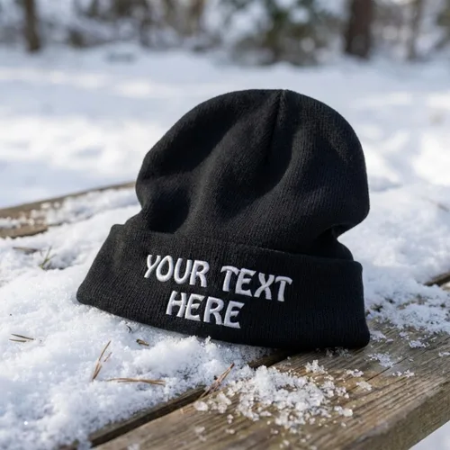 Vista 5 de Gorro de invierno para hombres y mujeres, gorro de acrílico con texto personalizado personalizado Negro
