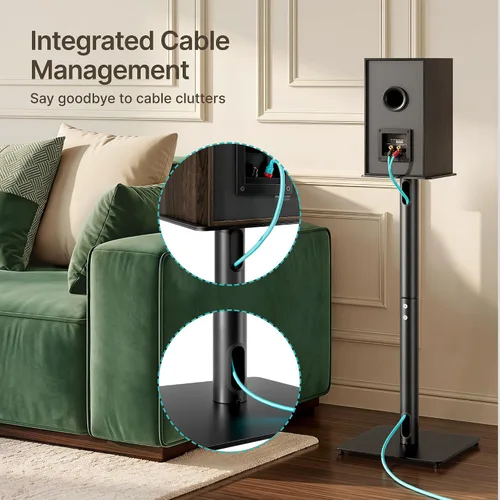 Vista 5 de Par de soportes para altavoces, altura fija de 30 pulgadas, capacidad de peso de 55 libras, base de 11.8 pulgadas, gestión de cables, soporte