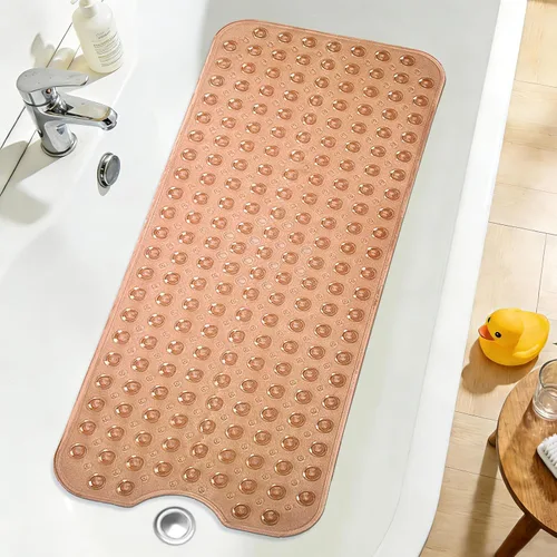 Vista 26 de Tapete de ducha negro antideslizante de 17 x 30 pulgadas, tamaño estándar, tapete de baño de burbujas suaves para ducha interior, tapete de baño