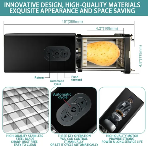 Vista 3 de Cortador Eléctrico de Papas Fritas, Cortador Profesional de Papas Fritas Comercial y Doméstico, Cortador de Papas con Cuchilla de 1/2 Pulgada y 3/8
