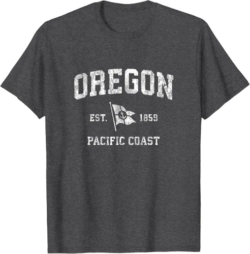 Vista 42 de Oregon Vintage barco ancla bandera diseño de West Coast Retro Tee, hombre S, Arándano