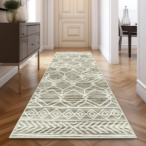 Vista 14 de jinchan - Tapete de pasillo marroquí de 2 x 6 pies con líneas, bohemio, lavable, para cocina, suave, geométrico, de lana sintética, antideslizante