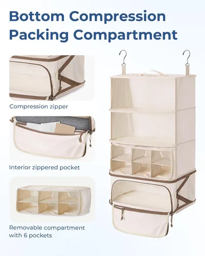Vista 2 de Large Travel Storage Bag Set, Beige Suitcase Organizer for Packing and Organization