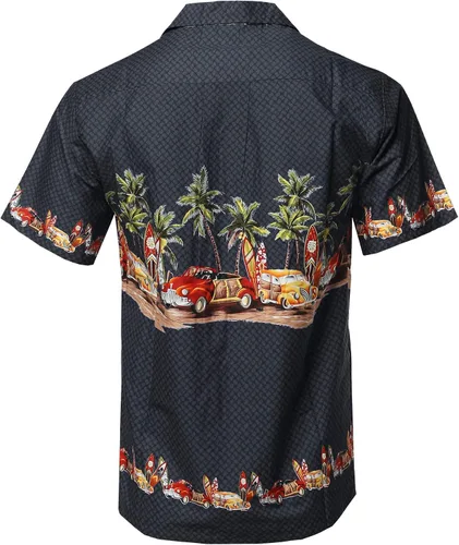 Vista 2 de Camisa de algodón con botones para hombre, estilo hawaiano, estampado tropical