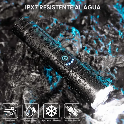 Vista 7 de Linternas recargables de alto lúmenes, 99,000 lúmenes, linternas LED superbrillantes con 5 modos e impermeable, potente linterna de mano