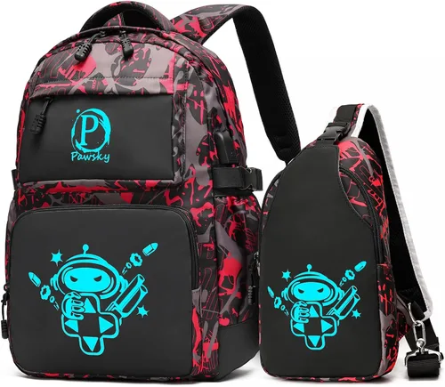 Vista 18 de Mochila escolar para niños, mochila escolar para niños, primaria, primaria, secundaria, con bolsa de almuerzo y estuche para lápices, mochila ligera