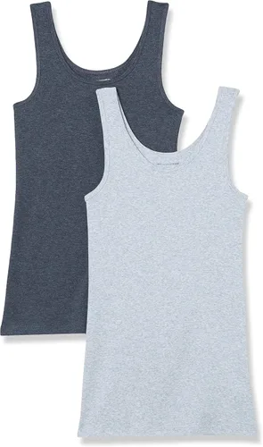 Vista 24 de Amazon Essentials Camisetas sin mangas ajustadas y acanaladas con cuello redondo para mujer, paquete de 2 Gris claro jaspeado/rosa claro