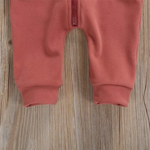 Vista 5 de FYBITBO Mameluco con capucha y cremallera para bebés, niños y niñas, mameluco de manga larga para otoño e invierno, ropa cálida