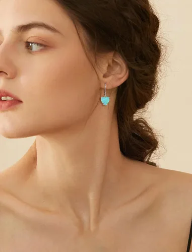 Vista 2 de Vesitim Solitaire WhiteBluePinkGreen Opal Dangle Earrings 925 Sterling Silver Heart-Shaped Opal Jewelry for Women Gift