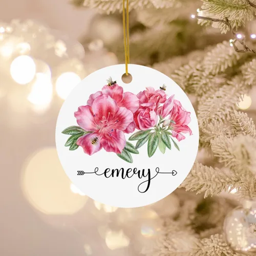 Vista 6 de Adorno personalizado de flor de azalea para la primera Navidad, adorno personalizado de Azalea 1ª Navidad, recuerdo de flores para amigos, regalo
