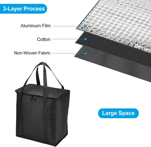 Vista 4 de PATIKIL Bolsa de comestibles reutilizable aislada, bolsa térmica aislada para entrega de alimentos con cremallera plegable para transporte frío