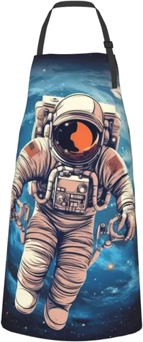 Vista 3 de Astronauta Planet Print Apron Waterproof Adjustable Neck Kitchen Aprons With Pockets Chef Apron For Women Men