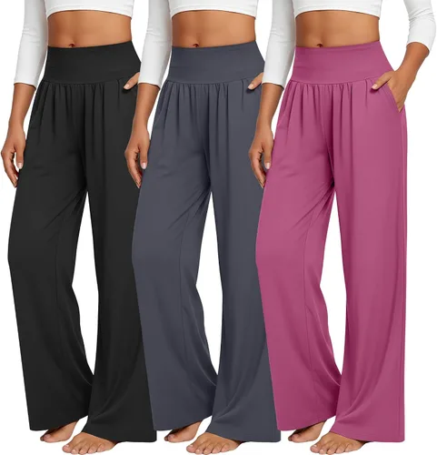 Vista 81 de Neer - Conjunto de 3 pantalones de yoga de pierna ancha para mujer - Pantalones deportivos cómodos, holgados, de cintura alta y casuales