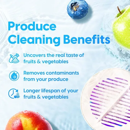 Vista 6 de AquaPure Limpiador de frutas y verduras – Lavadora de productos impermeable con función de electrólisis, lavadora portátil de frutas y verduras