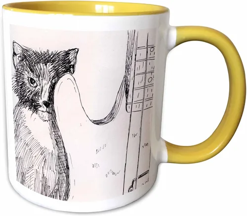 Vista 9 de 3dRose cat hiding behind bass guitar sketch taza, 11 oz, negro
