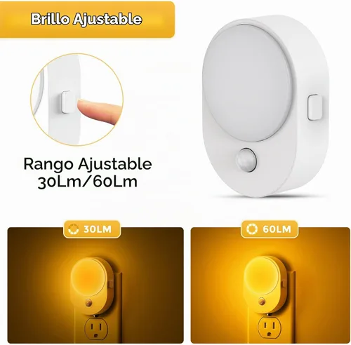 Vista 4 de L LOHAS LED Luz nocturna con sensor de movimiento, paquete de 2 luces nocturnas enchufables a la pared, sensor de movimiento y sensor de atardecer a