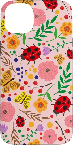 Vista 15 de iPhone 16 Cute Ladybugs Flowers Pink Pattern Bouquet Lover Cell Phone Case