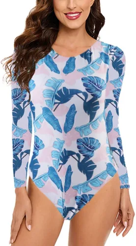 Vista 2 de CPUTAN Traje de baño de una pieza de manga larga sin espalda con estampado floral para mujer